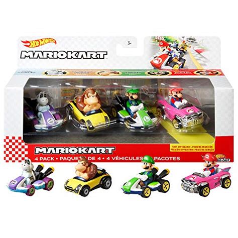 Hot Wheels Mario Kart Primera Aparición Pack con 4 Mini Coches de