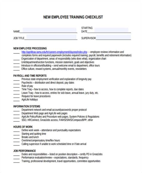 Job Training Checklist Template