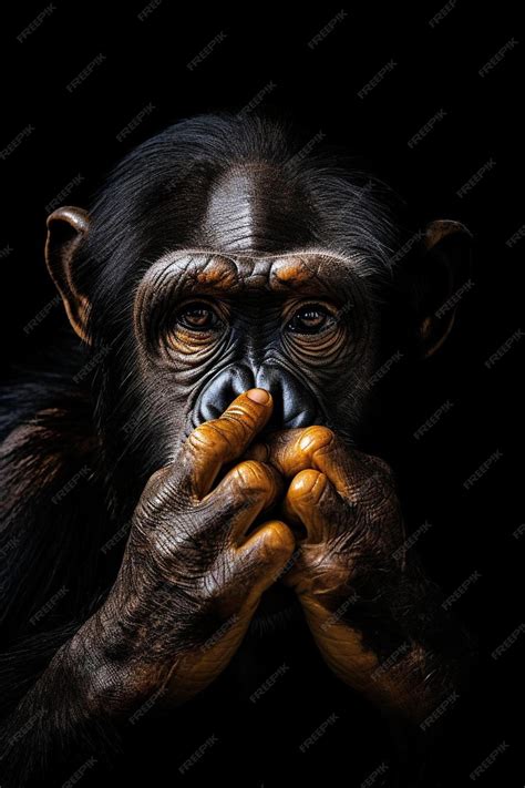 premium photo  black  white ape   black background