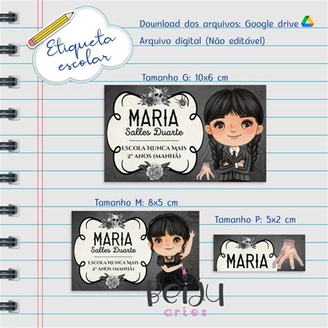 Arte Digital Etiqueta Escolar Wandinha Addams Elo7