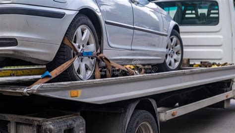 Loaded Broken Car On A Tow Truck Car Being Towed Stock Image Image