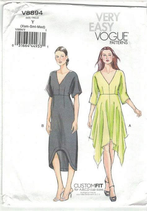 Very Easy Vogue 8894 V Neck Handkerchief Hem Dress Pattern Etsy Handkerchief Dress Pattern