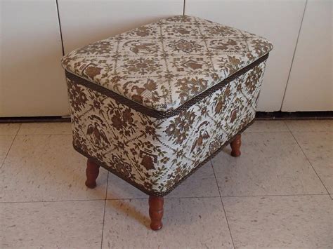 Retro Redmon Peru Ind Sewing Box Vinyl Padded Foot Stool Basket Chest