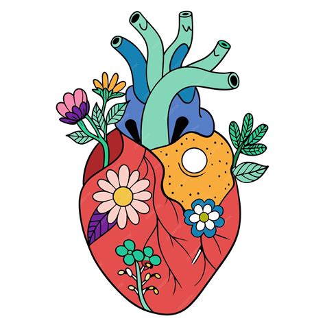 Coração Com Flor Desenho - Um desenho de um coração com flores e folhas nele | Vetor Premium