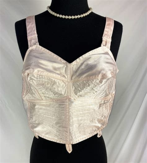 Vtg Circular Bullet Bra Pink Satin Longline Pinup Button Etsy