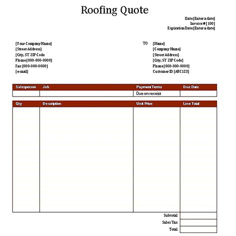 Free Roofing Invoice Template