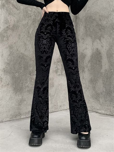 2021 Pantalones Acampanados De Terciopelo Con Relieve Vintage Negro S In Flare Leg Pants Online