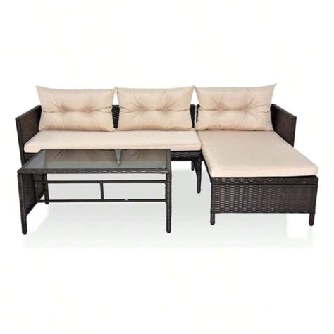 3 Piece Outdoor PE Rattan Furniture Set Patio Black Wicker