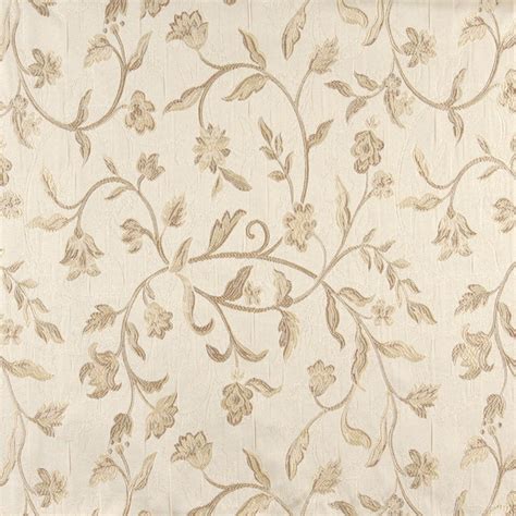 Ivory Floral Brocade Upholstery Fabric By The Yard