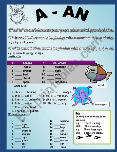 Indefinite Articles A An ESL Worksheet By Alexiosthegreat