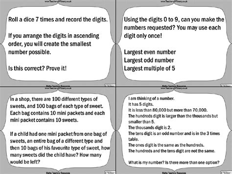 Number And Place Value Challenge Cards Worksheet Maths Year 5