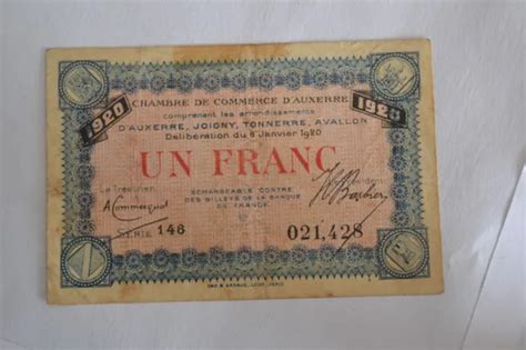 Ancien Billet De Franc Chambre De Commerce D Auxerre Eur