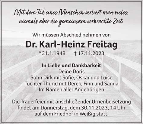 Dr Karl Heinz Freitag Traueranzeige Sächsische Zeitung