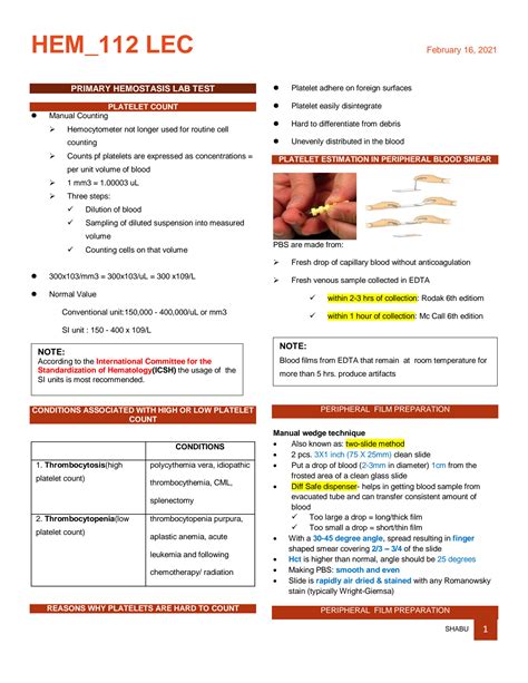 Solution Hematology Primary Hemostasis Laboratory Test Studypool