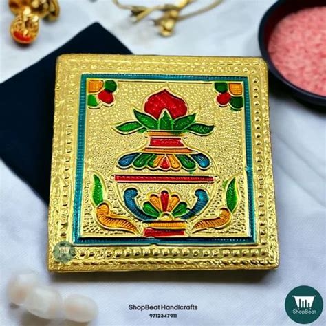 Multicolor Shopbeat Golden Oxidised Kalash Wooden Pooja Chowki X