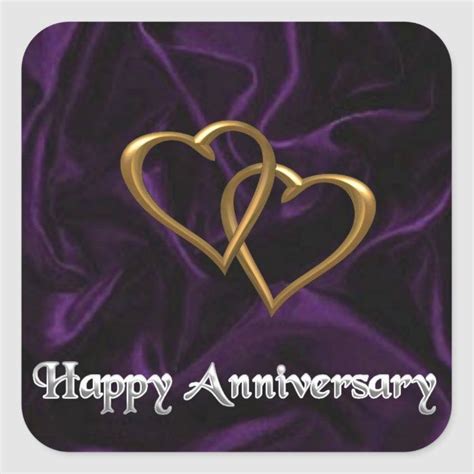 Happy Anniversary Gold Rings On Purple Square Sticker Zazzle