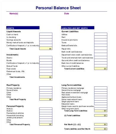 Individual Balance Sheet Format In Excel ~ Excel Templates