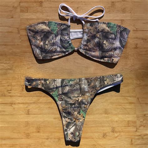 Swimwear Bandeau Halter Tie Bikini Set Hunting Camo Thong Brazil Full