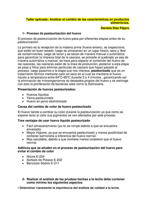 Taller Aplicado Cambio De Las Caracteristicas En Alimentos Taller