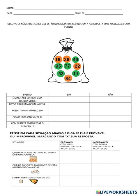 Provável e improvável worksheet School subjects Online workouts