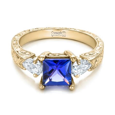 18k Yellow Gold Custom Three Stone Tanzanite And Diamond Anniversary