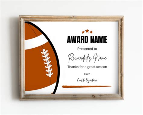 Football Award Certificate Editable Canva Template Printable Award End