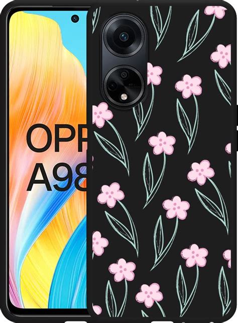 Cazy Hoesje Zwart Geschikt Voor Oppo A G Roze Bloemetjes Bol