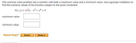 Solved This Extreme Value Problem Has A Solution With Both A Chegg