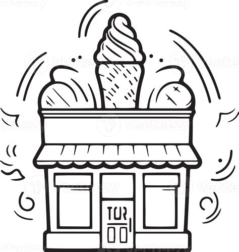 Hand Drawn Vintage Ice Cream Shop Logo In Flat Line Art Style 24786914 Png