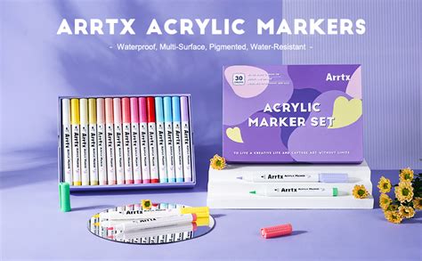 Arrtx Acrylic Paint Pens 30 Colors Acrylic Paint Markers Brush Tip Acrylic Markers Great For