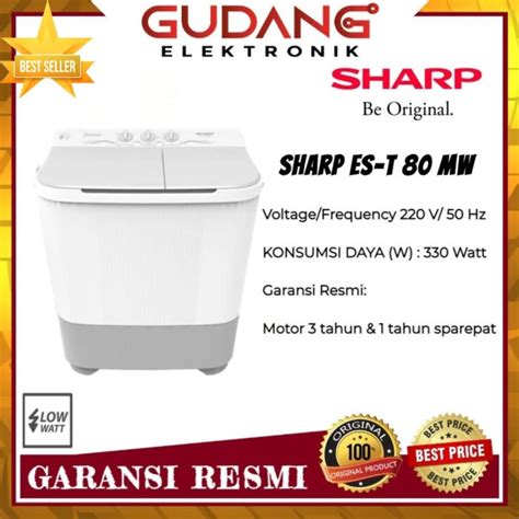 Jual MESIN CUCI 2 TABUNG SHARP EST 80 MW 8 KG WASHING MACHINE SHARP