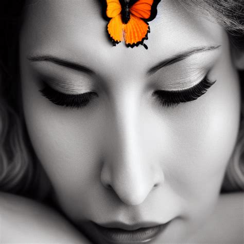 Black And White Photography Of Woman S Face With Eye Closed And Orange