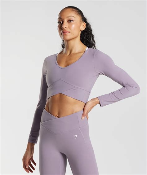 Gymshark Crossover Long Sleeve Crop Top Slate Lavender Gymshark