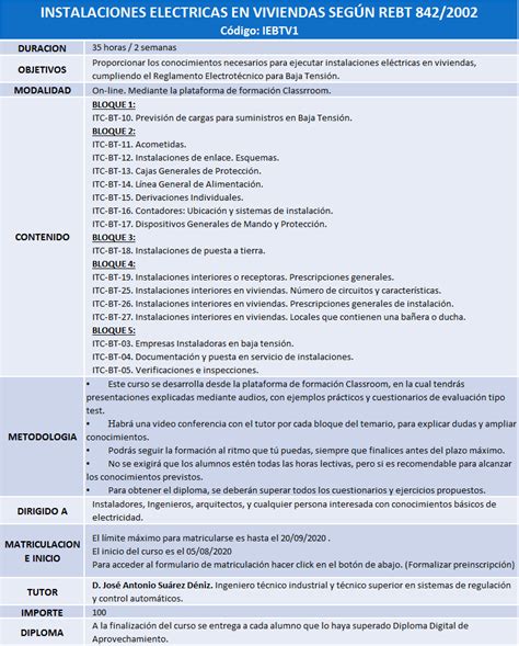 CURSO DE INSTALACIONES ELECTRICAS EN VIVIENDAS SEGUN REBT 842 2002