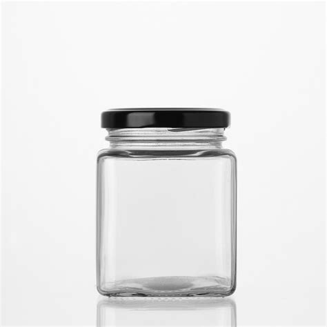 China Manufacturer Supply 280 Ml Square Glass Honey Storage Pickle Jar With Metal Lids High