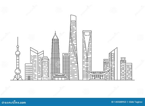 Shanghai City Skyline Silhouette Set Cartoon Vector CartoonDealer