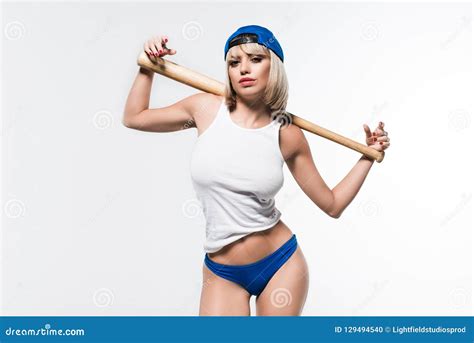 Beautiful Woman With Baseball Bat Stock Photo Image Of Caucasian