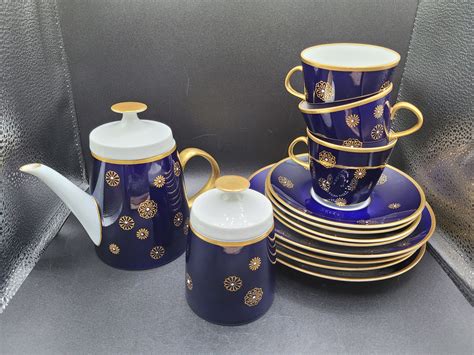 Vintage Lichte Echt Cobalt 1960s Germany Teapot Dessert Plates Etsy