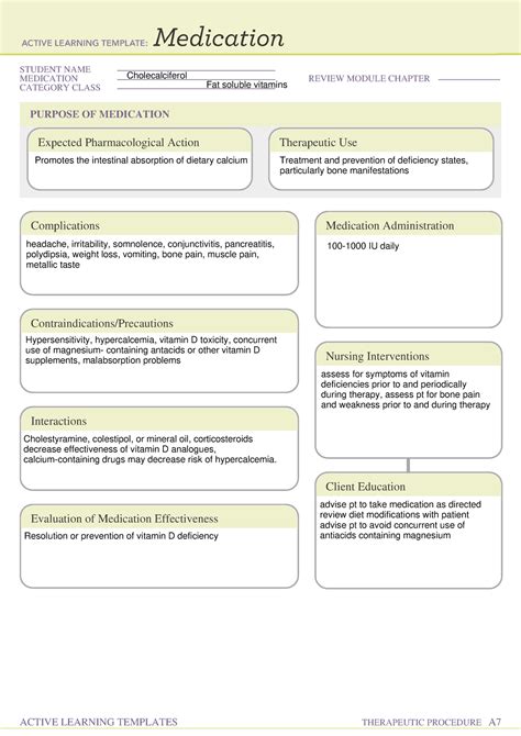 Cholecalciferol ATI Template NURS 343 STUDENT NAME MEDICATION