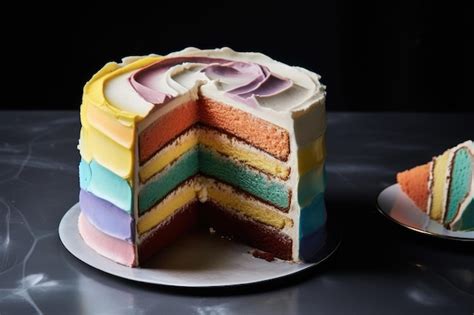 Premium AI Image | Twolayer cake with alternating stripes of different ...