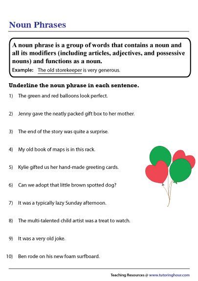 Noun Phrase Worksheet | Nouns worksheet, Nouns, Expanded noun phrases