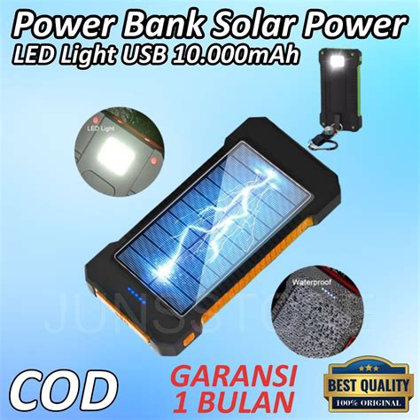 Jual Solar Power Bank 2 Usb Port 10000mah Dengan Lampu Led Powerbank Tenaga Matahari Waterproof