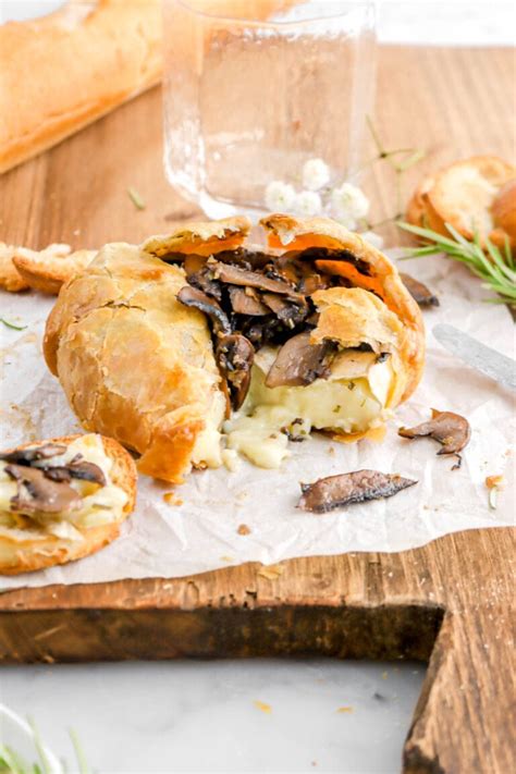 Puff Pastry Wrapped Baked Brie With Mushrooms Rosemary And Garlic