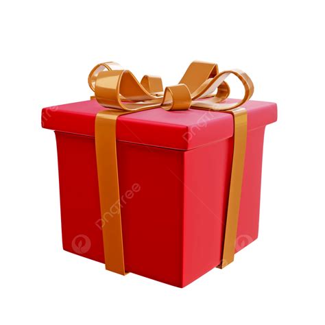 Caja De Regalo Brillante 3d Con Color Rojo Y Cinta Dorada PNG Dibujos