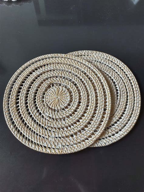 Set Of Natural Rattan Placemats Round Placemats Rattan Decor Etsy