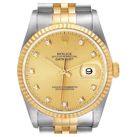 Rolex Datejust Steel Yellow Gold Champagne Diamond Dial Mens Watch