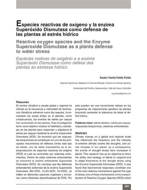 Pdf Especies Reactivas De Ox Geno Y La Enzima Super Xido Dismutasa