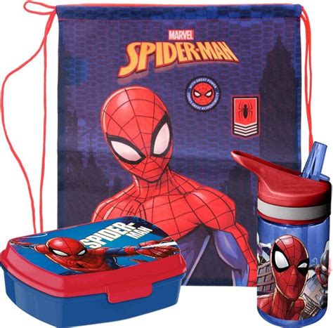 Marvel Spiderman Lunchbox Set Voor Kinderen 3 Delig Blauw Incl