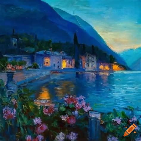 Impressionist Painting Of A Charming Patio Overlooking Lake Como On Craiyon