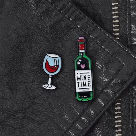 Wine Enamel Pin Wine Glass And Wine Bottle Brooches Wine Tiny Metal